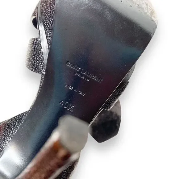 Saint Laurent Tribute Black Grained Leather Platform High Heel Sandals Size 40.5 - Picture 10 of 15